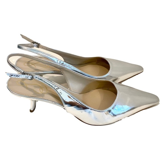 NWT Sam Edelman Bianka Slingback Silver Metallic Kitten Heel Pump Size 9 - Picture 4 of 14